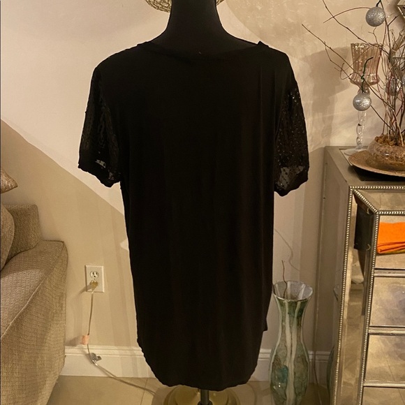 Donna Karan Black Short Sleeve Sequin Top size L - Picture 4 of 4